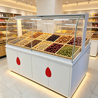 Vitrine en verre incurvé pour magasin de noix grillées, comptoir de vente en gros pour noix et fruits secs, fourniture directe usine sur mesure