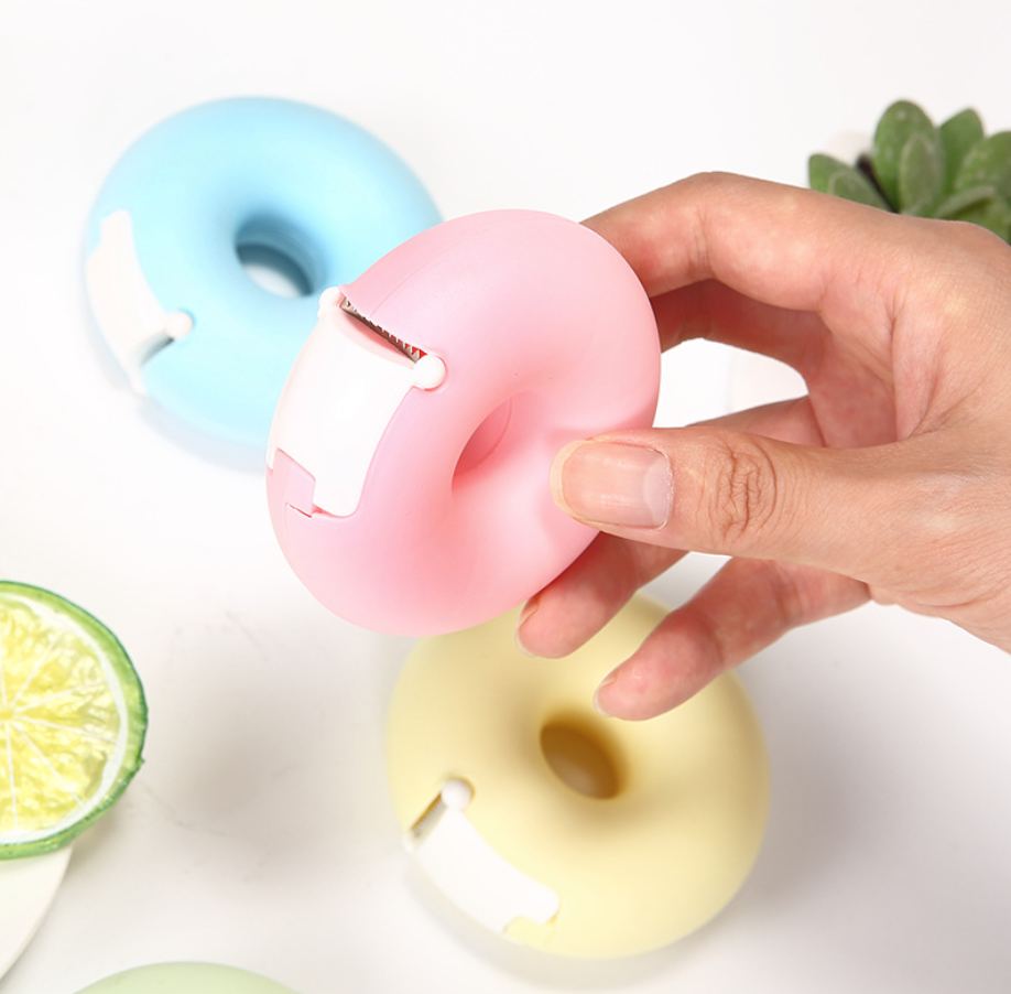 Invisible Tape Seat Portable Donut Tape Holder Creative Cartoon Stationery Heart Shaped Candy Color PP+Cutter with small Tape