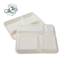 Eco-vriendelijke voedselcontainer van bagasse met vier compartimenten, duurzame cateringbenodigdheden voor restaurants en afhaalmaaltijden