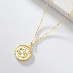 Minimalista 925 argento Sterling placcato oro 12 oroscopo Pisces segni zodiacali ciondolo collana Collier Bijoux Halskette