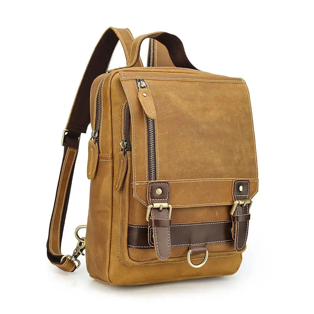 Tiding Custom Vintage Mini Genuine Leather Chest Crossbody Cowhide Casual Sling Bag Backpack For Men