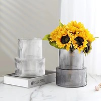 Vase de table hydroponique en verre cylindrique transparent RYLAVA, design moderne à rayures verticales, personnalisable pour la maison et les mariages