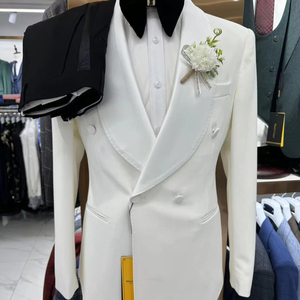 Costume <span class=keywords><strong>Homme</strong></span> Jacquard Haut <span class=keywords><strong>de</strong></span> Gamme pour <span class=keywords><strong>Mariage</strong></span>, Tenue <span class=keywords><strong>de</strong></span> Cérémonie et d'Hôte Décontractée, Costume d'Affaires Blanc 3 Pièces - Product Image 1