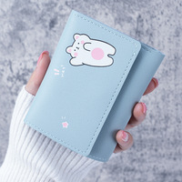 Dompet Wanita Motif Hewan Gaya Korea Terbaru, Multi-Kartu, Dompet Pendek Pelajar, Tempat Koin, Kancing Penutup, Bahan Poliester Anti Air