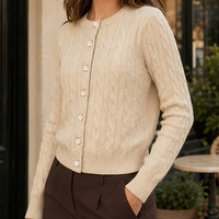 Cardigan en maille torsadée à col rond pour femme, manches longues, boutonné, court, pull décontracté, vêtement d'extérieur en maille pour femme