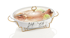 Estante de exhibición de buffet de boda personalizable de alta calidad con platos de frotamiento de cerámica ovalados para hoteles y restaurantes - Product Image 6