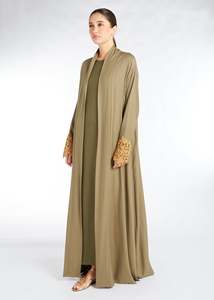 カスタムカラーオープン無地長袖ローブレースカフツーピースセットEidモロッコドバイ高級ガルフ2024アバヤ女性イスラム教徒のドレス - Product Image 4