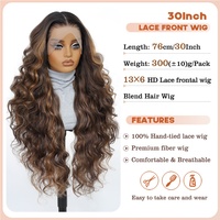 Wig Latisha Berlapis Tanpa Lem, Serat Futura Tahan Panas, Rambut Campuran Afrika 13x6 Body Wave, Wig Cosplay Hd Sintetis Lace Front