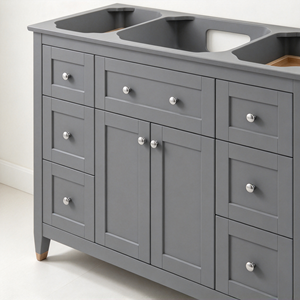 Mueble de Baño Independiente Gris, Mueble de Baño de Madera Maciza con Lavabo Doble, con Múltiples Cajones y Puertas - Product Image 6