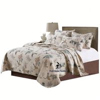 Parure de lit style pastoral à imprimé fleurs, plantes et oiseaux, couvre-lit américain matelassé double face lavable en coton floral