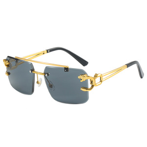 Occhiali da Sole Unisex Retrò 2024, Protezione UV400, Montatura Vintage Senza Bordi, Motivo Leopardato Oro Rosa, Vendita Calda con Logo - Product Image 2