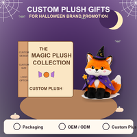 Peluche renard d'Halloween personnalisée, douce et rembourrée, avec chapeau de sorcier et cape, anti-stress, pour 3 ans et plus, décoration de fête, faible MOQ, support OEM/ODM