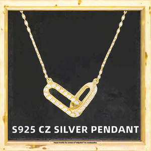 Collier pendentif en argent plaqué or avec micro-incrustations de zircon, double anneau géométrique entrelacé, style européen-américain - Product Image 1