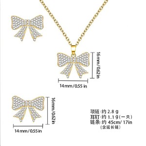 Conjunto de pendientes y collar con lazo de perlas brillantes, aleación de cobre chapada en oro, joyería de fiesta, moda de lujo para mujer - Product Image 5