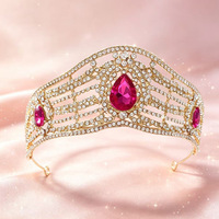 Großhandel Gold-Legierung Strass-Tiara, Blaue Saphir-Kristallkrone, Braut Hochzeit Festzug Damen Kopfschmuck