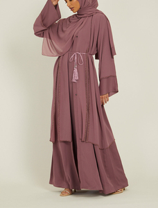 OEM Robe modeste et unie à manches longues avec mousseline de soie de haute qualité pour les femmes musulmanes Robe ample ouverte Abaya Robe vêtements islamiques - Product Image 5