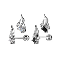 Boucles d'oreilles rectangulaires en zircone motif flamme, en acier inoxydable, avec fermoir à bille, filetage interne, accessoires de piercing pour homme (helix, lobe)