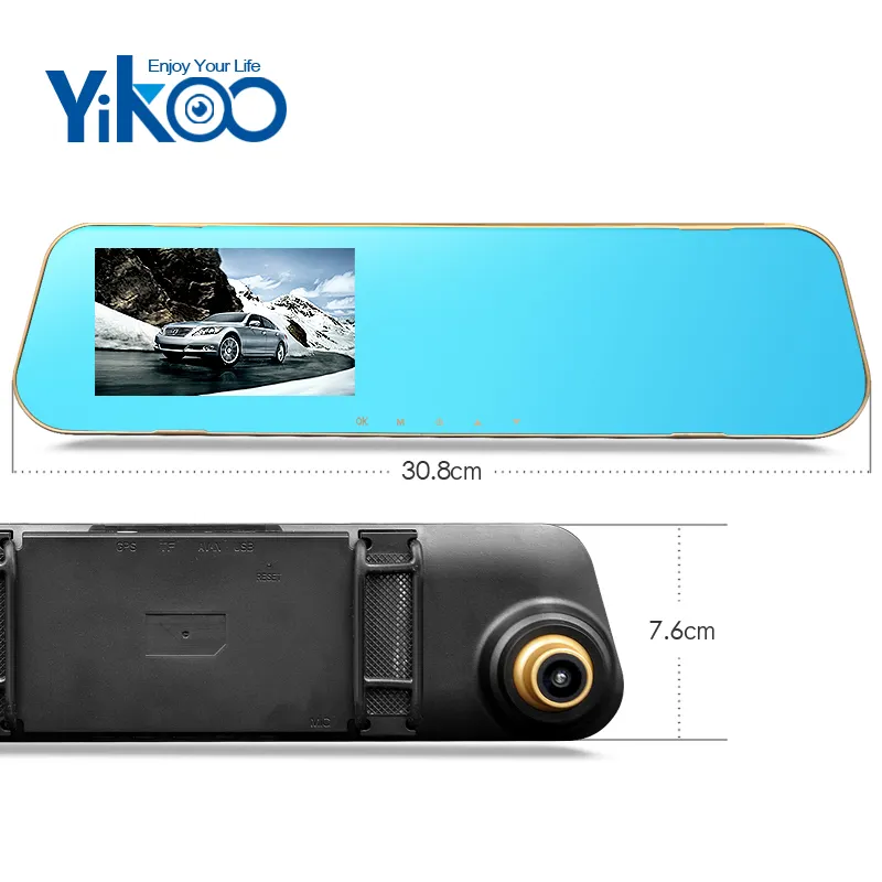 Car Video Camera Yikoo OEM Espejo Retrovisor Camara Hd 1080P Wide Angle Car Video Dvr 4.3 Inch Screen Rear View Car Mirror Camera