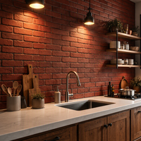 Panel de Pared 3D de PU Ynori, Textura de Ladrillo Rojo, 15/20 mm, 1200x600 mm, para Revestimiento de Cocina, Impermeable, Alta Densidad