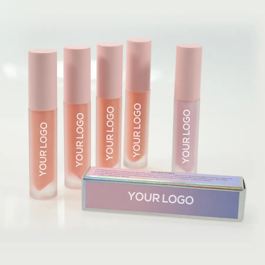 HMU Wholesale High Pigment custom logo vendor custom logo pink round tube glitter matte nude lip gloss