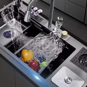 Évier de cuisine Feiyu en acier inoxydable avec réservoir d'eau intégré, épaisseur 3 mm, cuve simple, avec poubelle et lave-tasses - Product Image 2