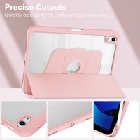 Étui arrière transparent en acrylique rotatif à trois volets en cuir PU pour iPad 10e génération 10,9 2022 avec bord en TPU souple et support pour stylet