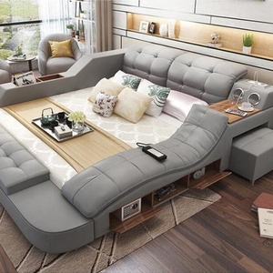 Juego de Cama de Cuero Moderno y Minimalista, Cama Inteligente de Doble Función, Portátil con Almacenamiento, Estructura de Madera AN99, Cuero Genuino U - Product Image 4