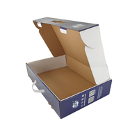 Caja de envío de cartón corrugado portátil de gran tamaño personalizada con mango de plástico Recubrimiento UV e impresiones de estampado
