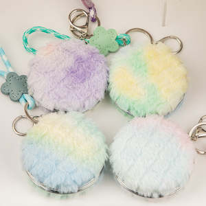 Fluffy Keychain <b>Compact</b> <b>Mirror</b> Double Sided Portable Makeup <b>Mirror</b> With Soft Faux Fur Cover Mini Travel Purse <b>Mirror</b> - Product Image 5