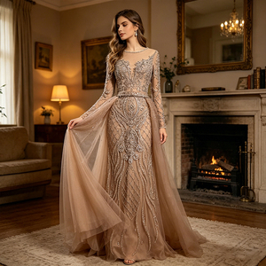 OEM Nude Luxury Muslim Mermaid Evening <strong>Dresses</strong> Gowns Beaded Overskirt Elegant for Women Party - Product Image 5
