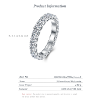 Bague d'éternité en argent sterling S925 avec une rangée de moissanite de 2,1 carats, découpe en forme de cœur, empilable, pour femme