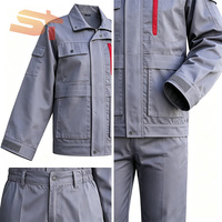 Ensemble uniforme de travail gris personnalisable SIKE, vêtements de travail multi-poches avec bordure rouge sur la poitrine
