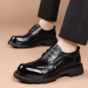 Chaussures habillées en cuir véritable pour hommes, style Oxford, bout rond, à lacets, pour l'automne, avec semelle extérieure en caoutchouc antidérapante - Product Image 2