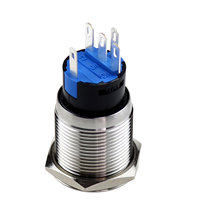 Interrupteur à bouton-poussoir momentané en métal de 16 mm, étanche IP67, anti-vandalisme, bleu, éclairé, 12 V