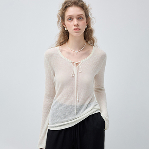 Maglietta a Maniche Lunghe da <span class=keywords><strong>Donna</strong></span> VEGA CHANG con Collo Annodabile e Tessuto <span class=keywords><strong>Trasparente</strong></span>, Vestibilità Slim, Tessuto Morbido per Uso Quotidiano Casual - Product Image 1