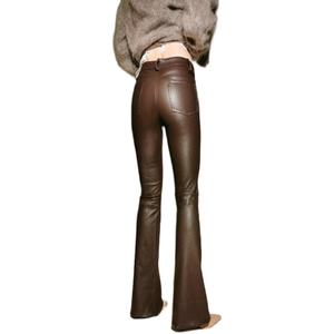 2605 nuovo tipo di stile retrò in vera pelle di montone lunghezza tacco Flared pantaloni in pelle per le signore - Product Image 2