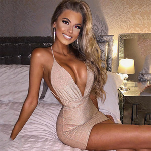 Mulheres Y2K Vestido Sexy V Neck Mini Vestido Moda Backless Bodycon Party Evening Dresses - Product Image 4