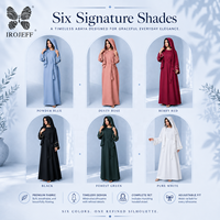 Robe Abaya Musulmane Bleu Clair pour Femmes, Robe Longue Modeste à Manches Longues avec Ensemble Hijab, Logo Personnalisé, Vente en Gros