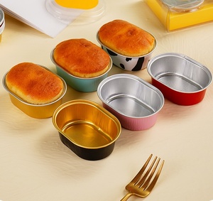 Wholesale Aluminum Foil Oval Cupcake Baking <strong>Cups</strong> with Lids,Ellipse Cupcake Foil Liners <strong>Mini</strong> Cake Containers for Flan Pudding - Product Image 1