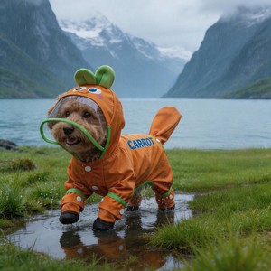 Pet Raincoat For Small <b>Dogs</b> Cute Animal Design Full Coverage Four Seasons <b>Waterproof</b> Coat With Detachable Paw Poncho - Product Image 2