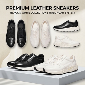 Sneakers en cuir de cheval noir et blanc de haute qualité, semelle épaisse, chaussures décontractées en cuir véritable pour la marche et la course - Product Image 1