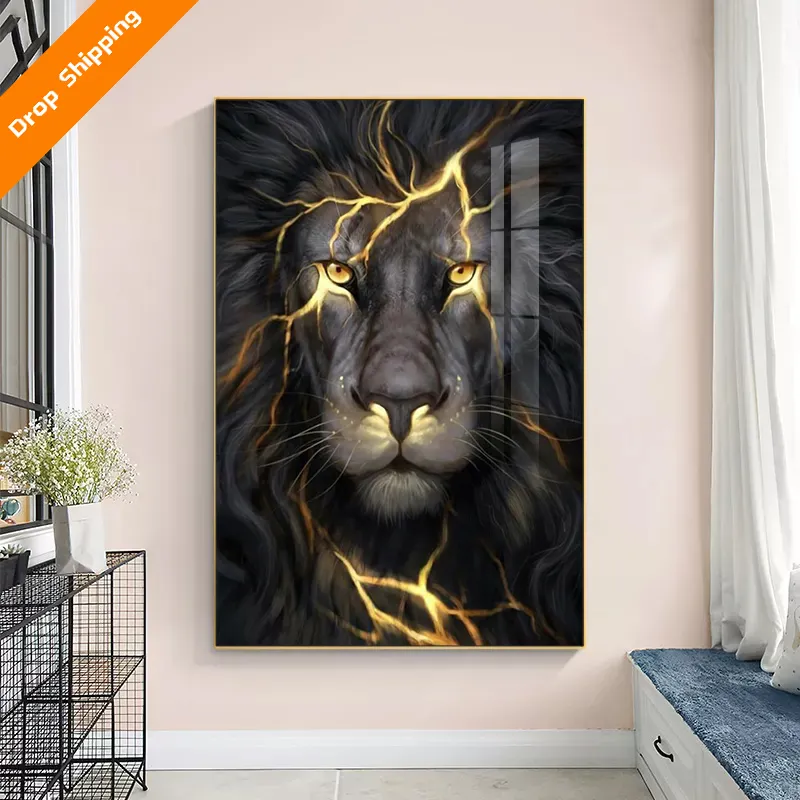Wild Lion Poster Black and Golden Animal Canvas Paintings on The Wall Art Prints Picture for Living Room Interior Home Decor