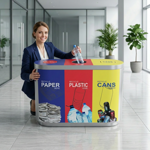 Oval Recycling <b>Bin</b> Plastic Waste Sorting <b>Storage</b> Bucket Indoor Three Compartment Reuse Reduce Recycle - Product Image 3