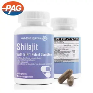 Label pribadi menyesuaikan produk Shilajit peningkatan energi meningkatkan energi dan mendukung t-kesehatan Shilajit 500Mg kapsul