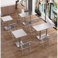 Moderner Edelstahl-Esstisch mit 4 Stühlen für den Außenbereich, Rechteckig, für Milchtee-Läden und Restaurants, Anpassbar