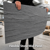 Revêtement mural en pierre flexible 3D texturé gris MCM Shale, ultra-fin, léger, doux, pour murs intérieurs et extérieurs