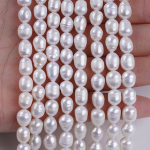 Chaîne de perles d'eau douce blanches de 7-8 mm, perles naturelles en vrac de 15 cm <span class=keywords><strong>pour</strong></span> la fabrication de <span class=keywords><strong>bijoux</strong></span> - Product Image 4