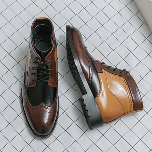 Splicing Pointed Toe Oxfords High Top <strong>Brogue</strong> Dress Shoes Classic Durable <strong>Men</strong> Made Leather <strong>Boots</strong> - Product Image 6