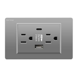 Aluminum Brushed Black Panel US Standard 5/6 Outlets 110V-250V 20A One-piece Six-hole Socket White Gray Gold - Product Image 3