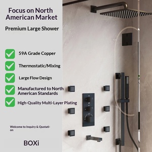 ฝักบัวอาบน้ำแบบฝังผนังทรงสี่เหลี่ยมจัตุรัส 12 นิ้ว รุ่น Boxi Cross-border ผลิตจากสแตนเลส 304 สีดำด้าน สไตล์อเมริกัน รุ่น BXW-029 พร้อมก้านปรับระดับได้ - Product Image 2